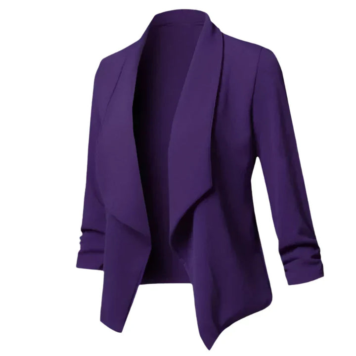 Sophisticated women's apparel: structured open-front blazer, wrinkle-resistant, perfect for business.