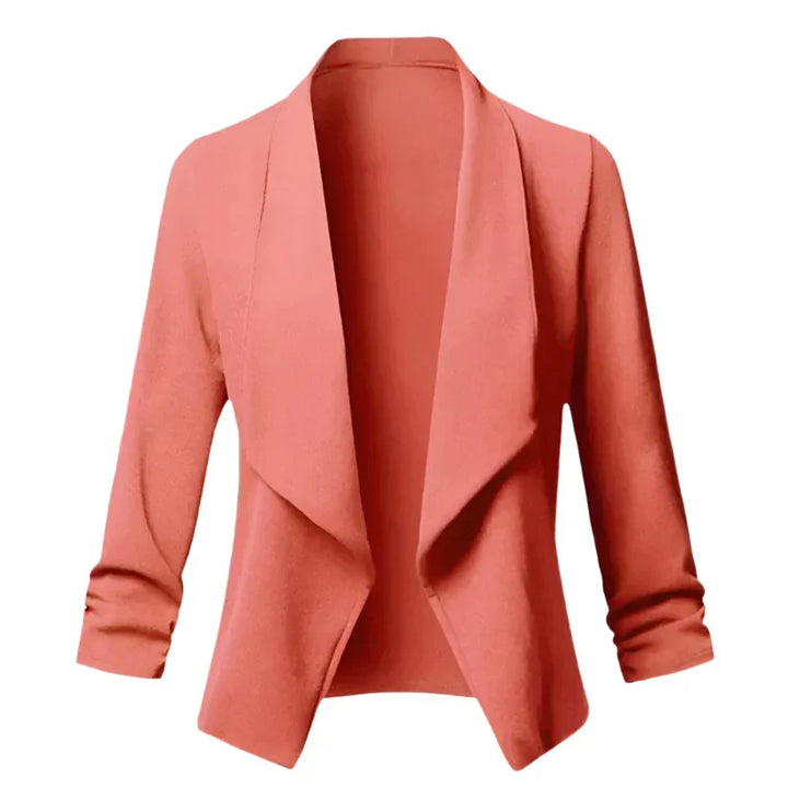 Elevate your look with this structured women's blazer. Open front, wrinkle-resistant, perfect layering for work.