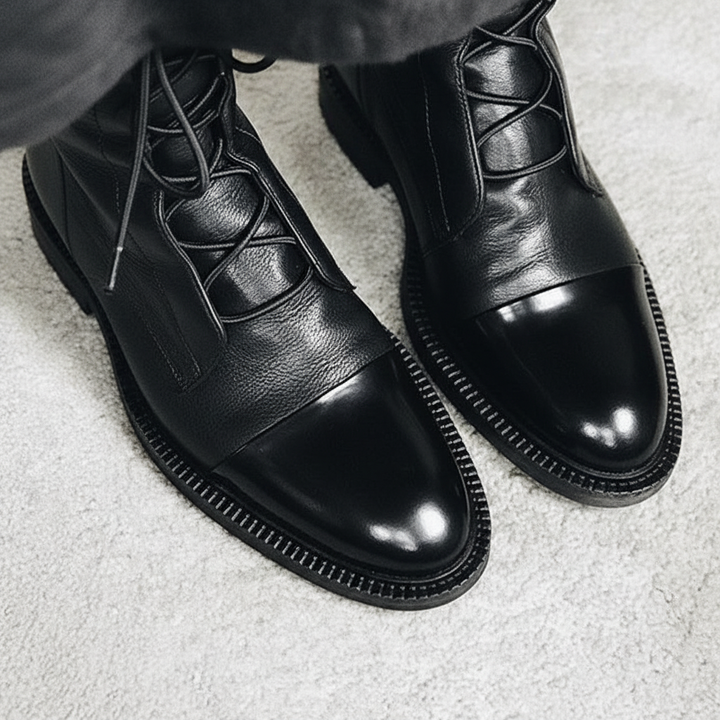 Fashionable women's black lace-up high boots, designed for daily wear, providing warmth and ankle support.