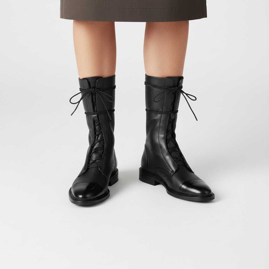 Elegant women's tall lace-up winter boots. Comfortable and stylish for fall fashion with a secure, non-slip sole.