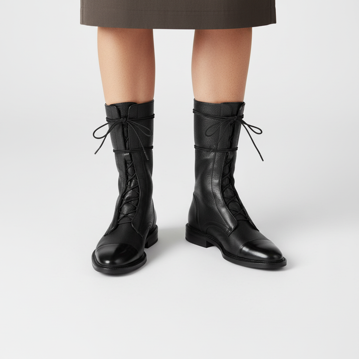Elegant women's tall lace-up winter boots. Comfortable and stylish for fall fashion with a secure, non-slip sole.