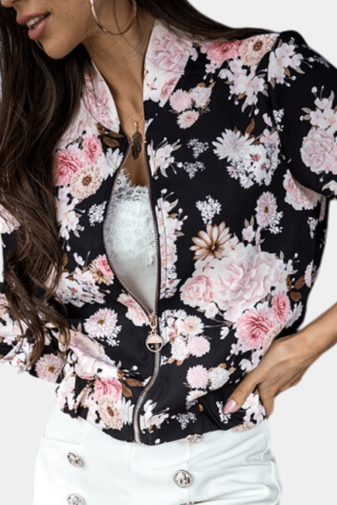 Casual & stylish women's floral stretch jacket, perfect lightweight outerwear for daily wear, travel, or active lifestyle.