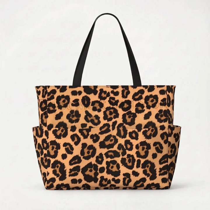 Women's large leopard print beach tote bag, a fashionable and functional summer shoulder bag.