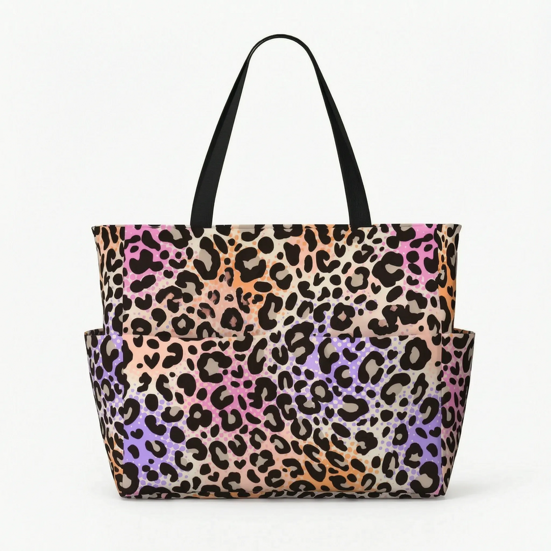 Stylish women's leopard print tote, a trendy beach and travel essential with ample space for summer.