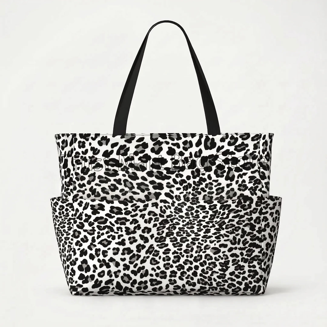 Fashionable leopard print beach tote for women, a large and durable summer travel bag for your essentials.