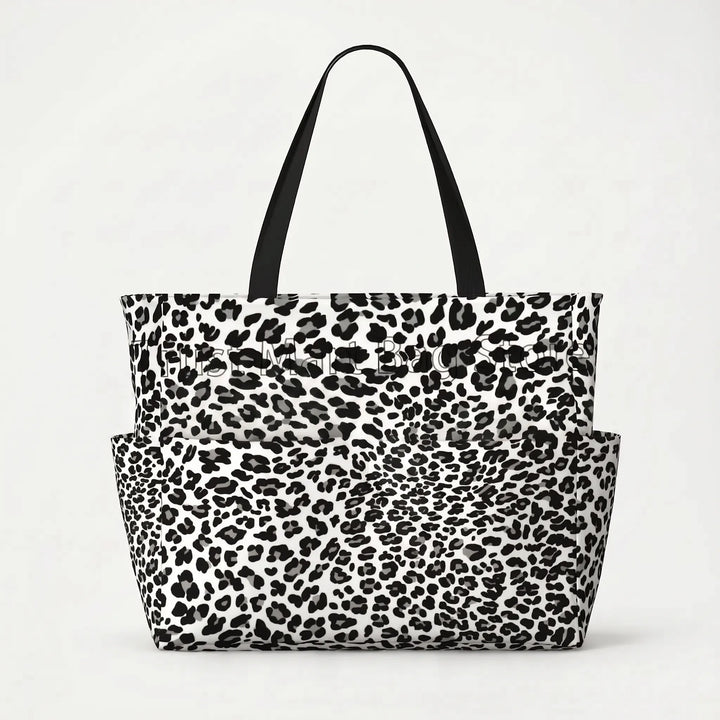 Fashionable leopard print beach tote for women, a large and durable summer travel bag for your essentials.