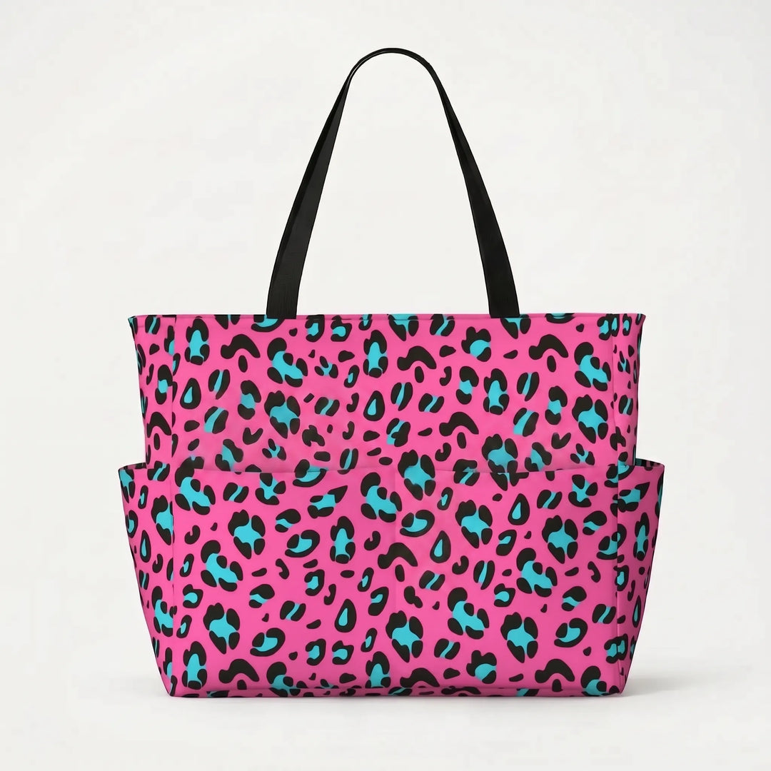 Eye-catching leopard print tote bag for women, a large and chic beach or summer shoulder bag.