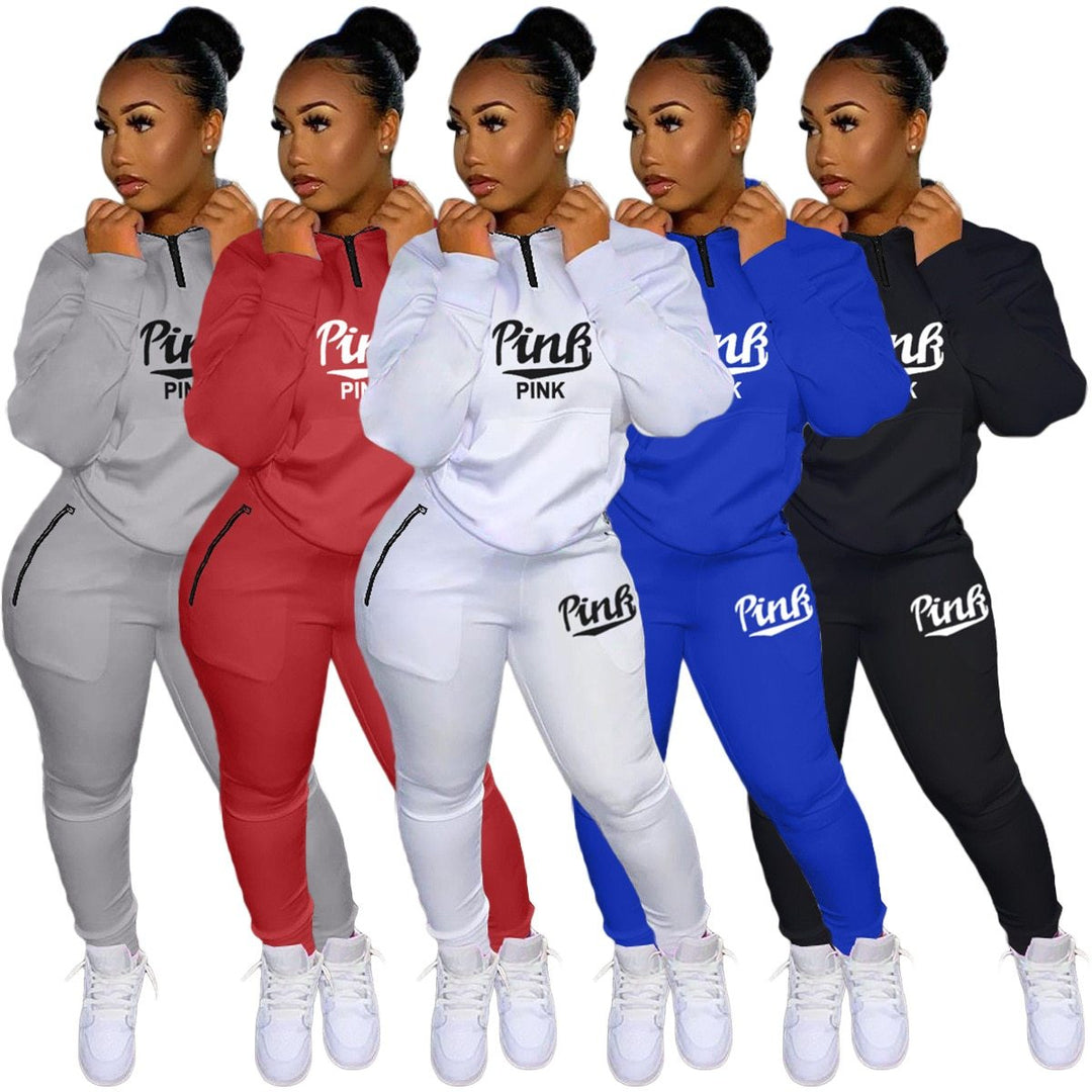 Women's stylish letter print tracksuit set, perfect for casual wear.