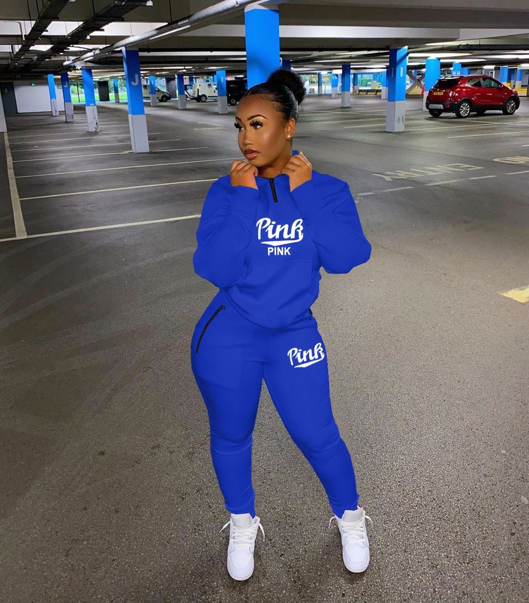 Comfortable women's two-piece letter print loungewear set for relaxation.