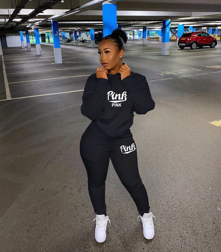 Fashionable women's letter print activewear tracksuit, ideal for sports & comfort.