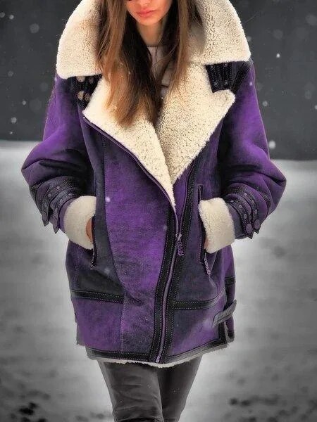 Cozy & warm women's sherpa jacket, ideal winter coat or fall outerwear. Stylish casual fashion.