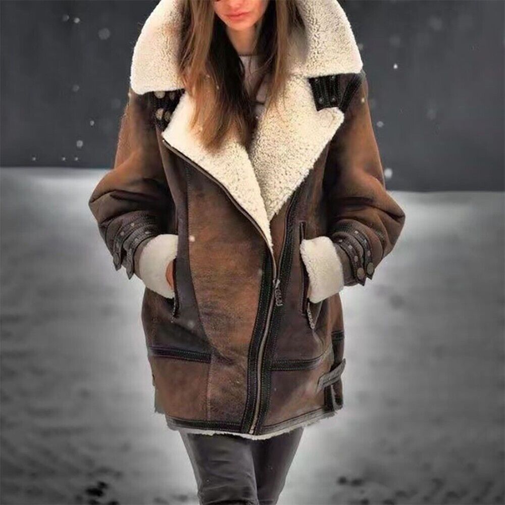 Versatile women's stylish sherpa jacket, a cozy & warm outerwear piece for fall & winter.