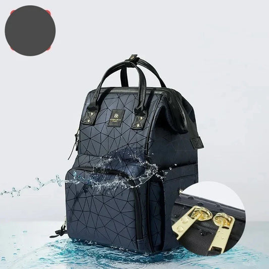 Women's stylish waterproof diaper backpack for moms, large capacity baby bag.