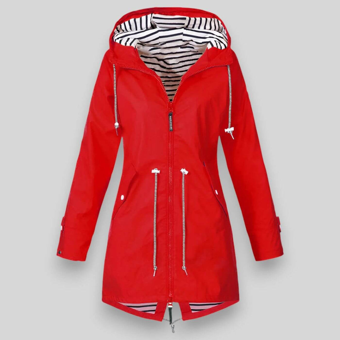Weather-resistant women's jacket with adjustable features. Offers ultimate rain protection and sleek style.