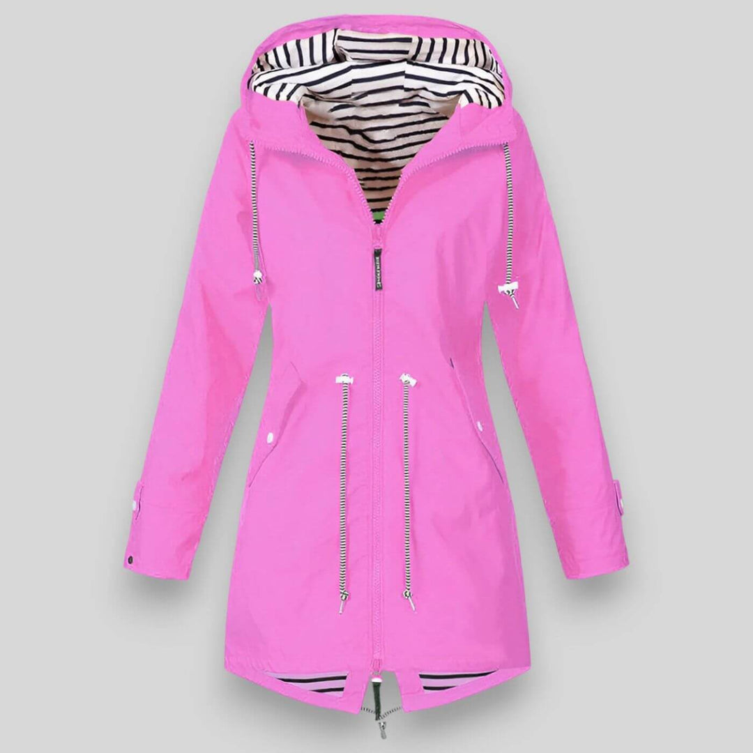 Lightweight women's waterproof jacket, ideal for outdoor activities, casual wear, and effective rain protection.