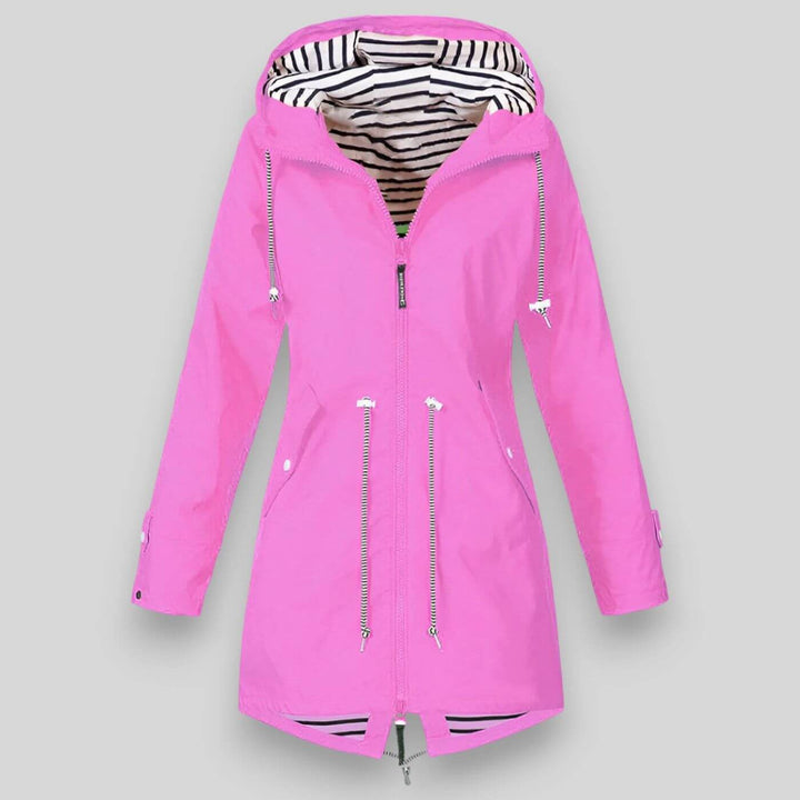 Lightweight women's waterproof jacket, ideal for outdoor activities, casual wear, and effective rain protection.