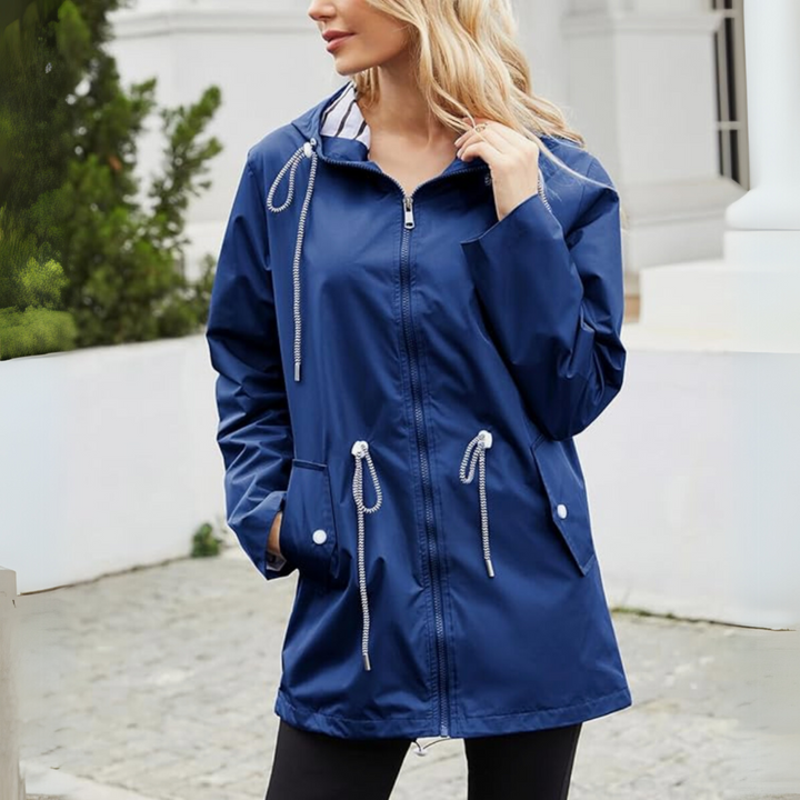 Durable women's waterproof outdoor jacket, providing excellent rain protection and a stylish, comfortable fit.