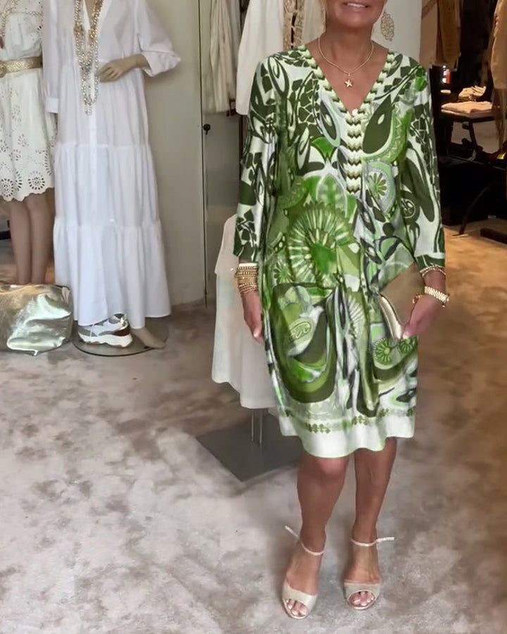 Comfortable Sunburst Boho Printed Tunic Dress, a women's flowy maxi for casual summer style.