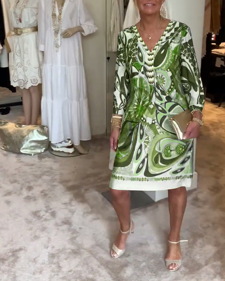 Daily fashion Sunburst Boho Tunic Dress, a women's printed v-neck for effortless summer look.