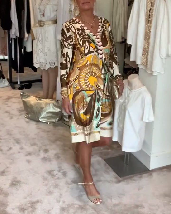 Stylish women's Sunburst Boho dress, an artistic printed tunic for daily summer fashion.