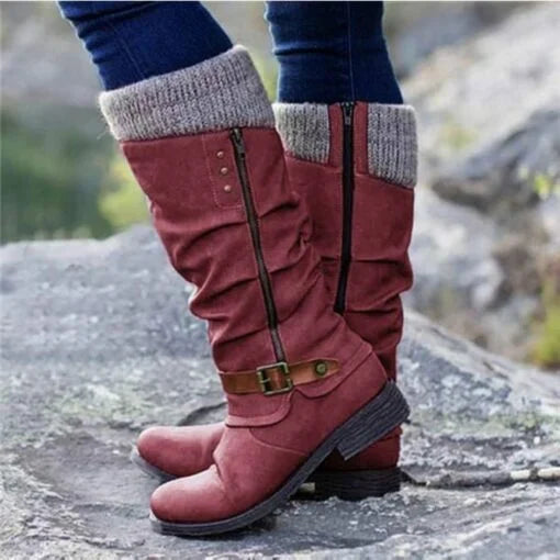 Black women's knee-high comfort boots with supportive orthopedic design. Ideal for fall & winter fashion.