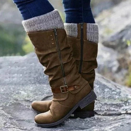 Green women's durable knee-high boots offering supportive comfort. Great for winter fashion & everyday use.
