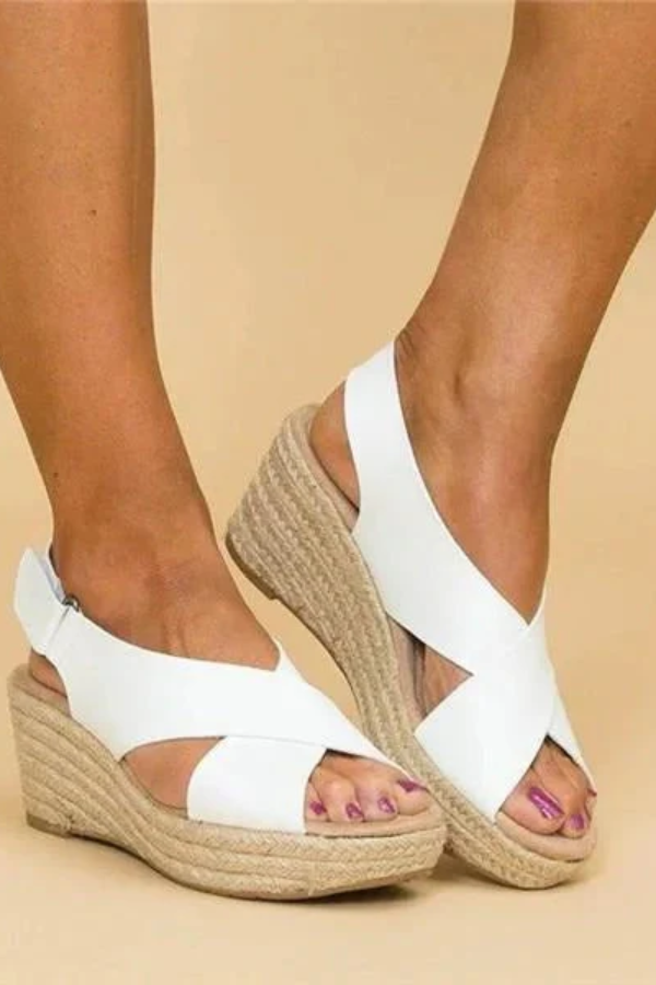 Orthopedic women's espadrille wedge sandals featuring adjustable straps for comfortable, custom support.