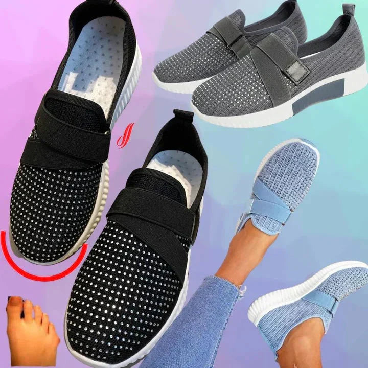 Supportive women's slip-on sneakers with advanced posture support, perfect for comfortable walking shoes.
