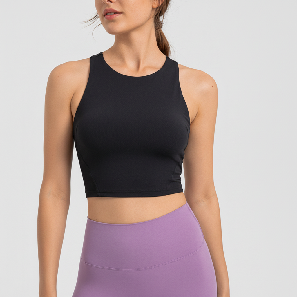 Women's supportive workout top with removable pads, a comfy sports bra alternative.