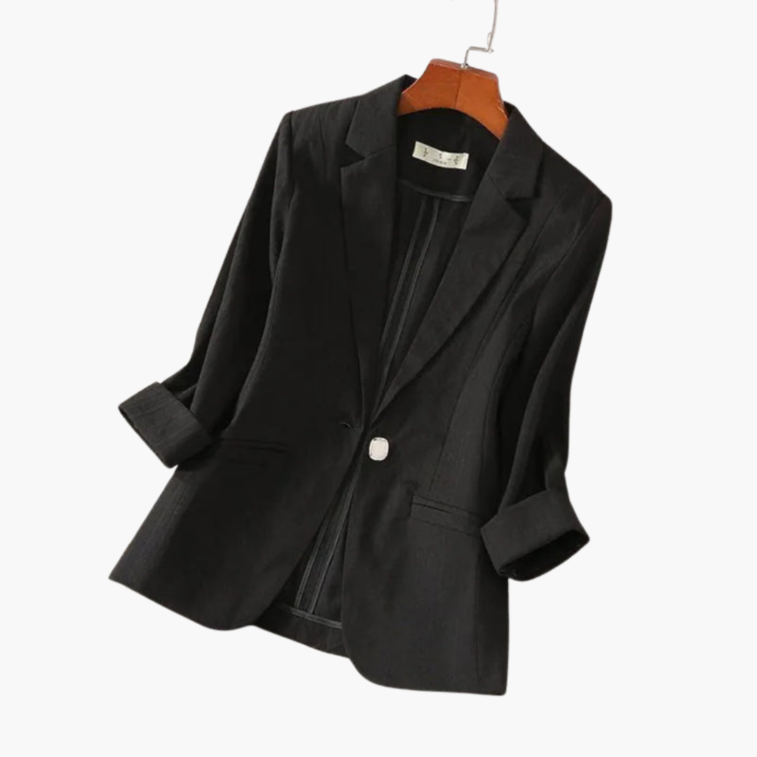 Chic women's tailored blazer with 3/4 sleeves. Elevate your business casual or smart everyday look. Fashion outerwear.