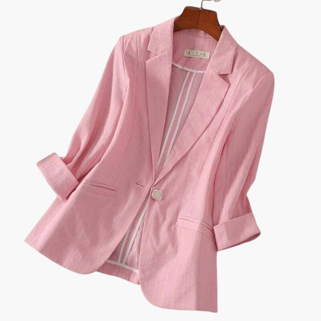 Versatile women's tailored 3/4 sleeve blazer. Ideal for modern office wear & sleek casual fashion. High-quality.