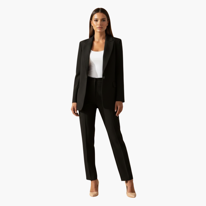 Classic style women's tailored blazer and pants suit, a chic choice for professional women's fashion.