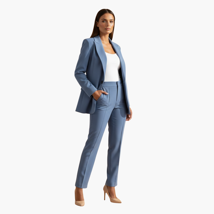 High-quality women's tailored suit, professional blazer and pants combo for business elegance.