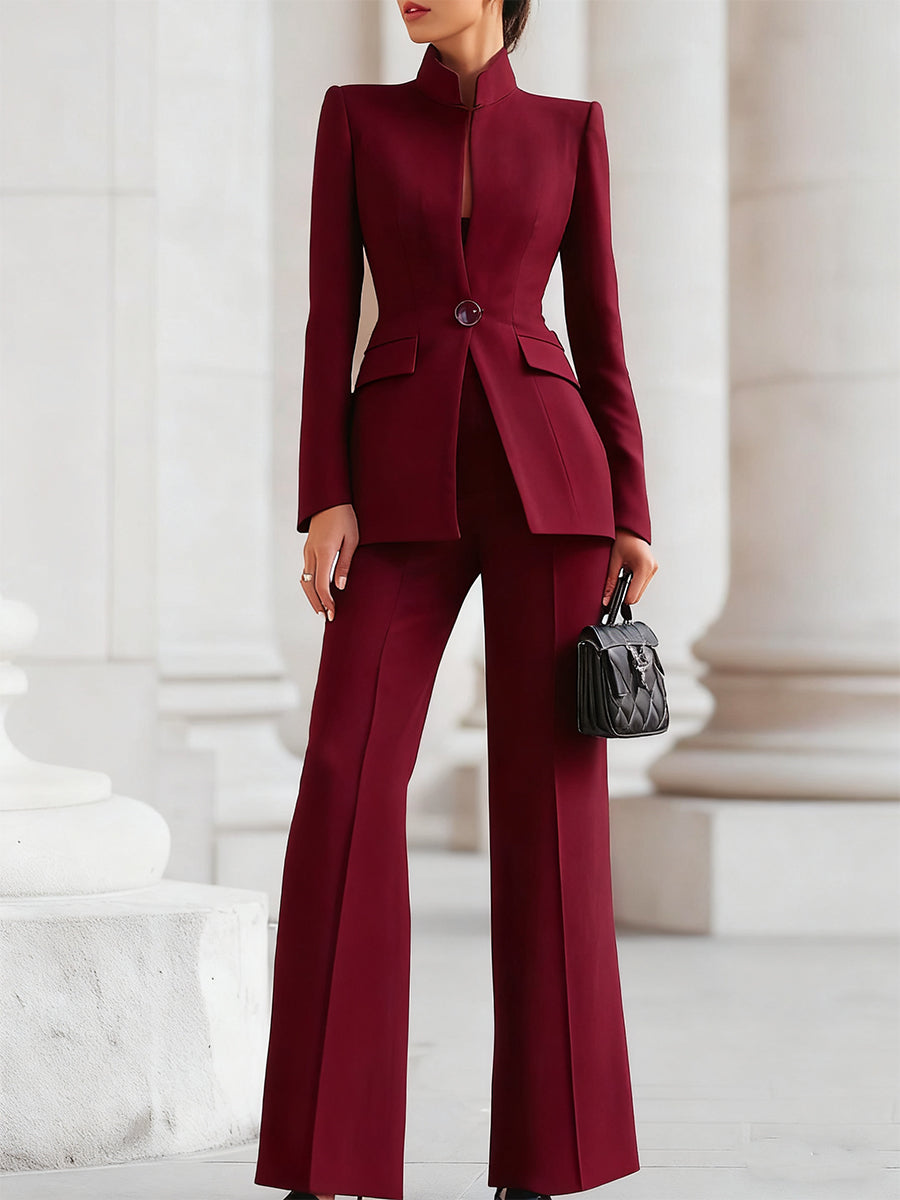 Professional women's tailored blazer and trouser suit set, business attire, formal event outfit, women's fashion.