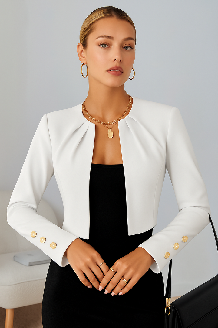 Sophisticated women's tailored cropped business blazer, perfect for adding elegance to any professional outfit.