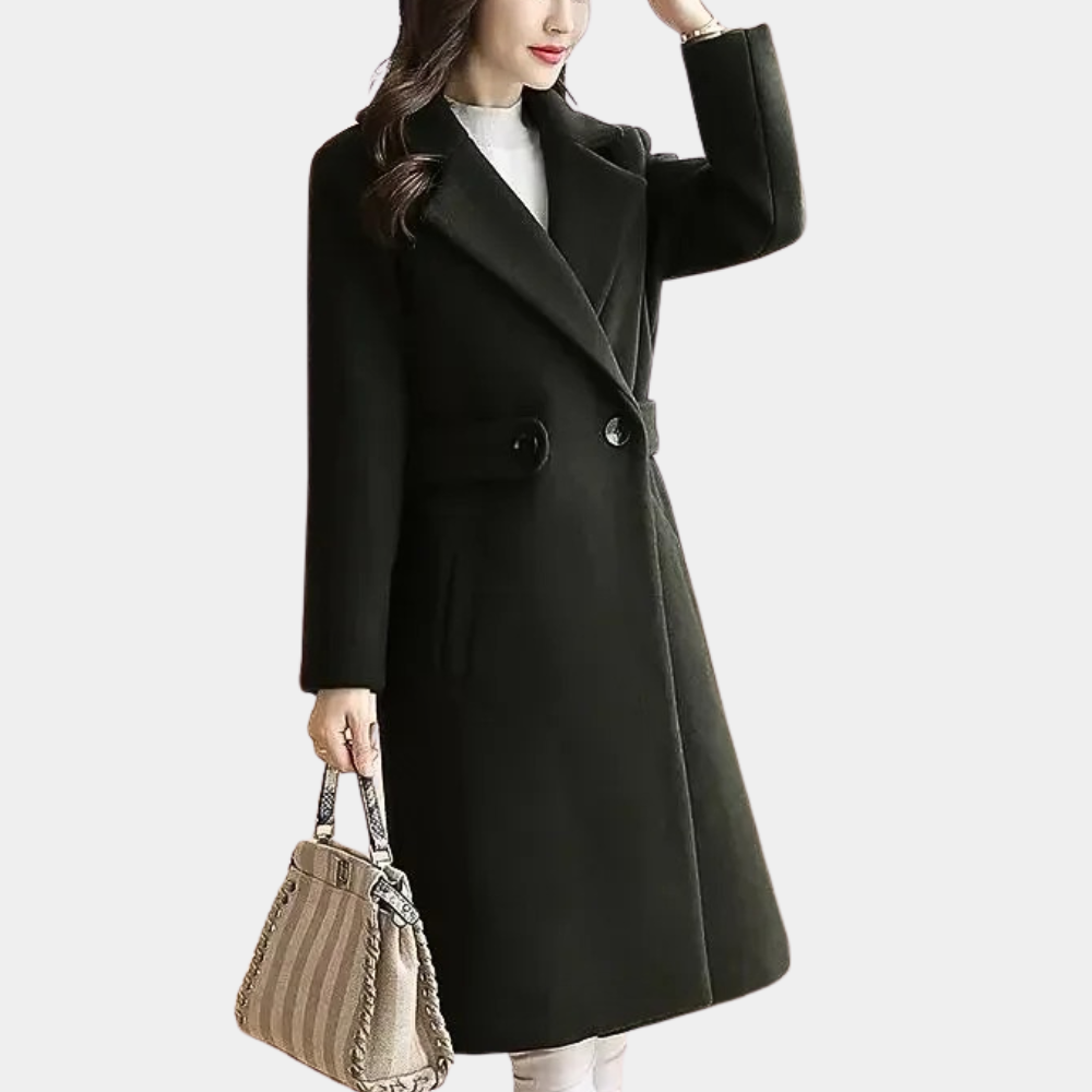 Women's tailored long coat, versatile slim fit belted trench. Ideal for formal wear & business casual.