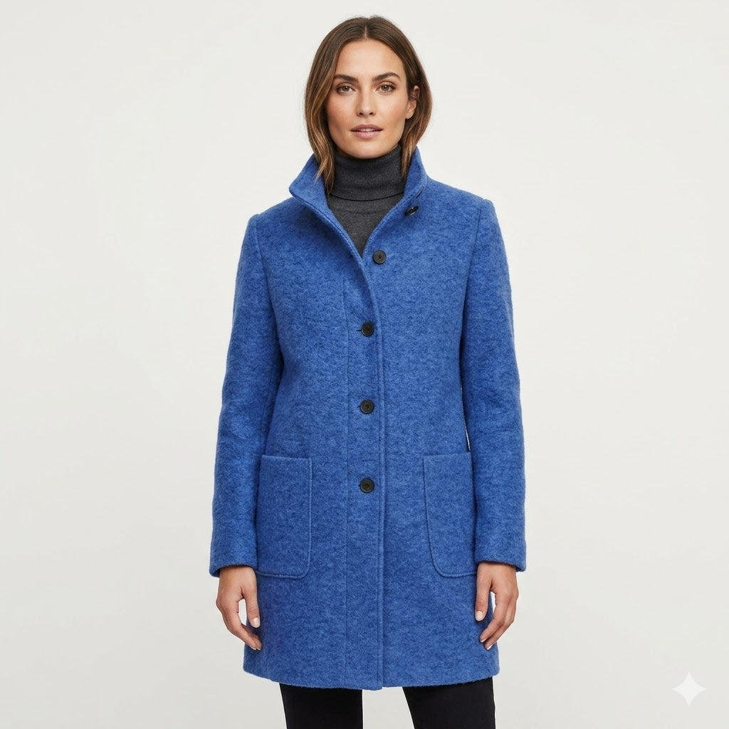 Women's tailored mid-length coat with button closure, perfect for work & casual fall outfits.