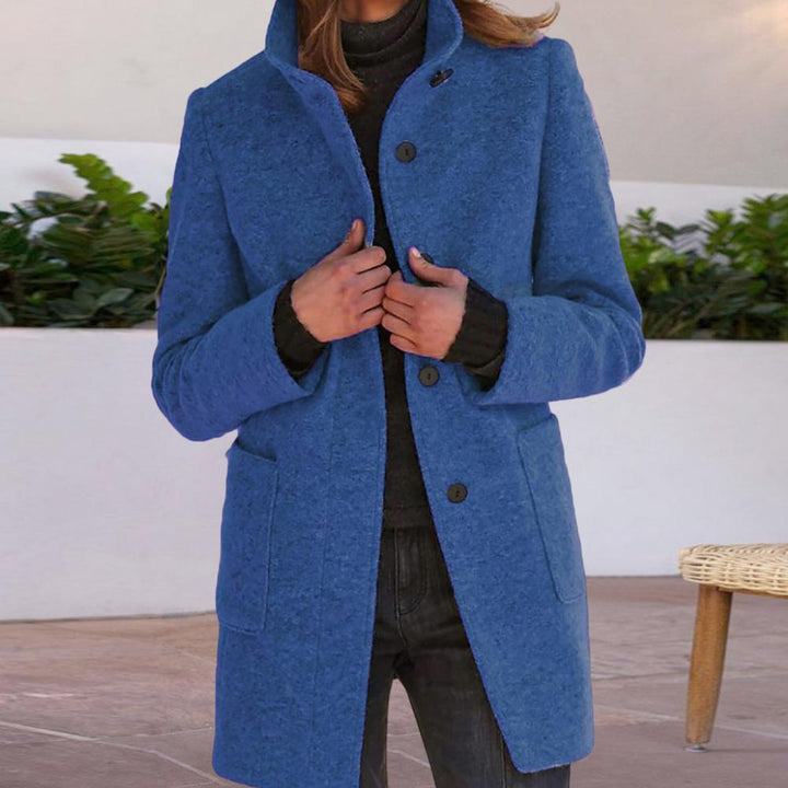 Stylish women's mid-length tailored coat, classic fit, ideal for sophisticated fall & winter outerwear.