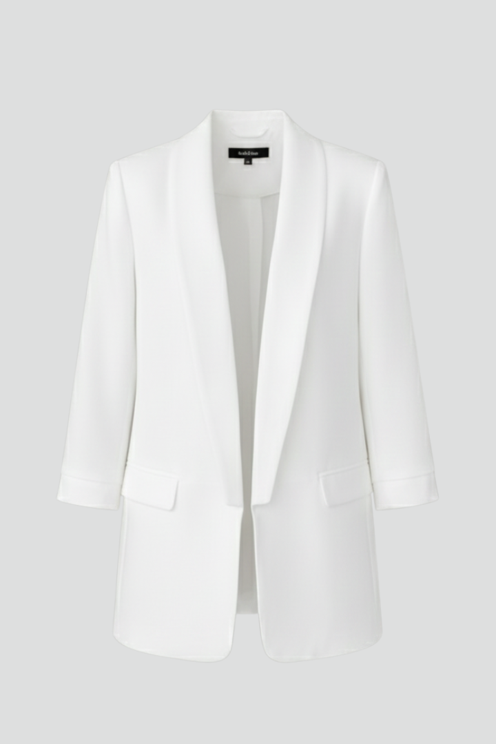 Women's tailored wrap collar blazer for a polished, professional look. Fitted, elegant office wear jacket.