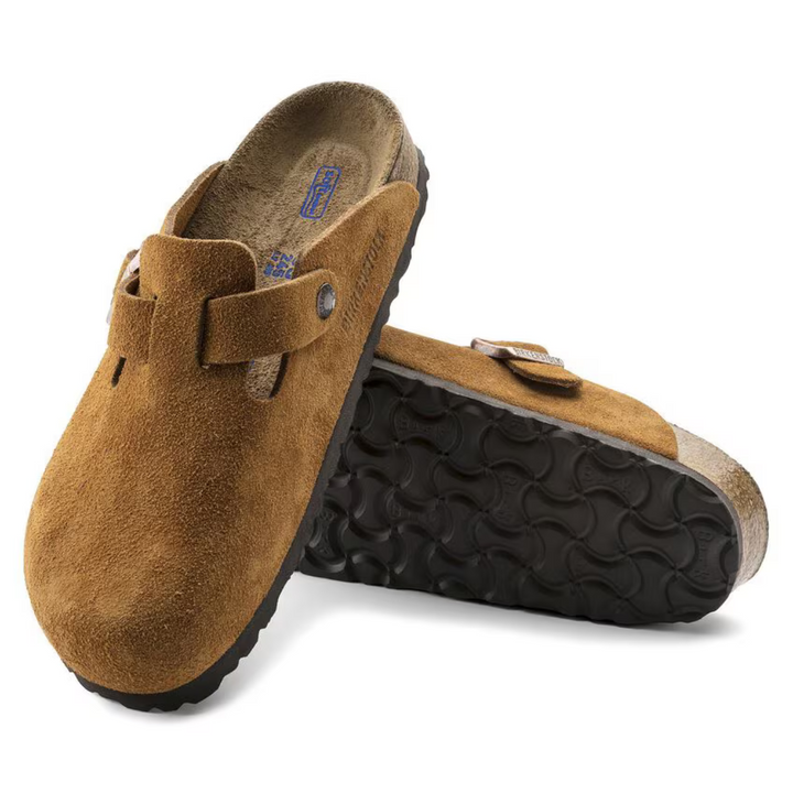 Taupe slip-on clogs for women featuring a comfortable anatomical footbed & arch support.