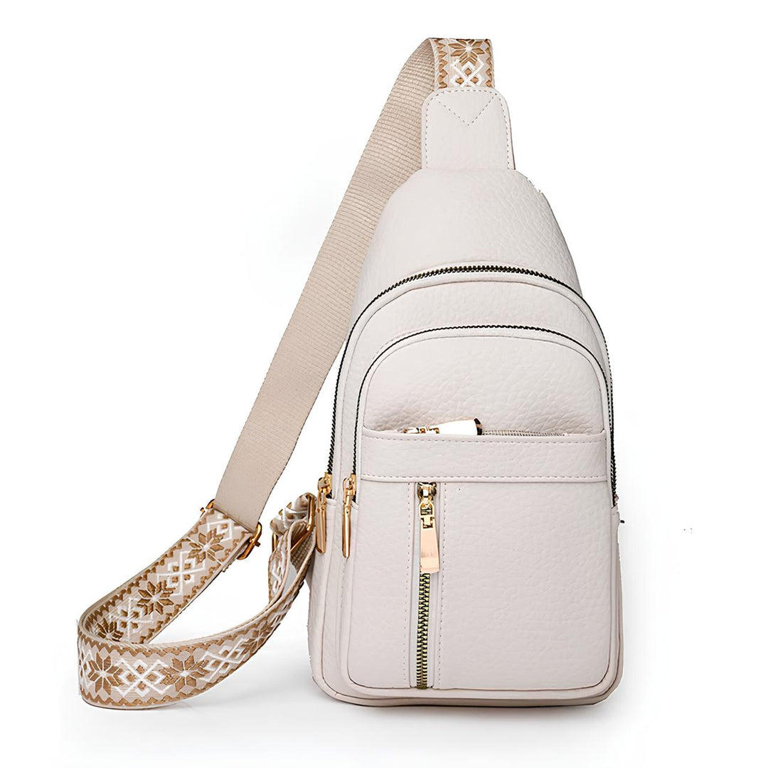 Stylish women's anti-theft crossbody sling backpack, perfect for secure travel & daily essentials. Textured fabric.