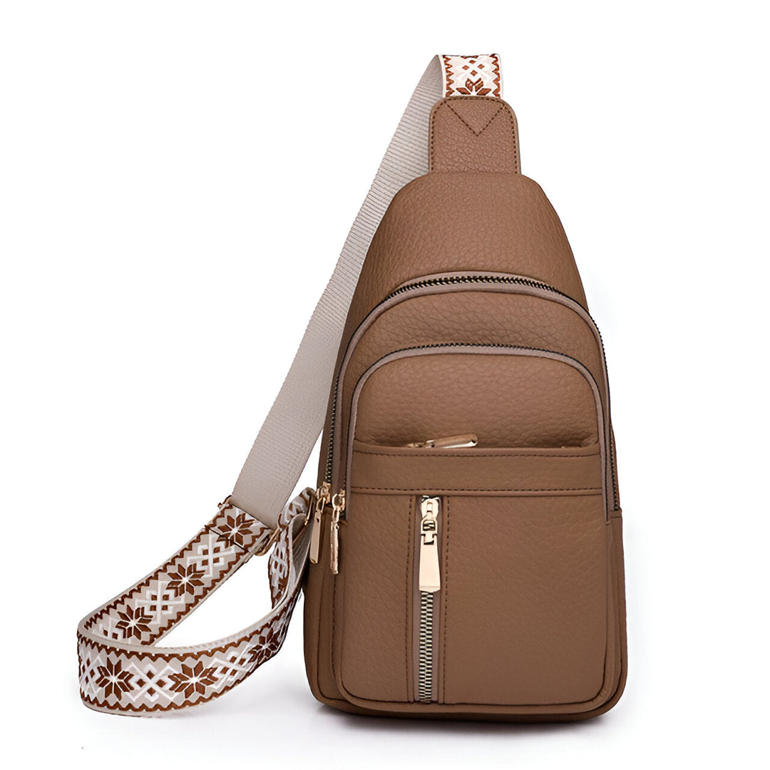 Lightweight anti-theft travel daypack for women. Textured sling design with secure zippers & RFID protection.