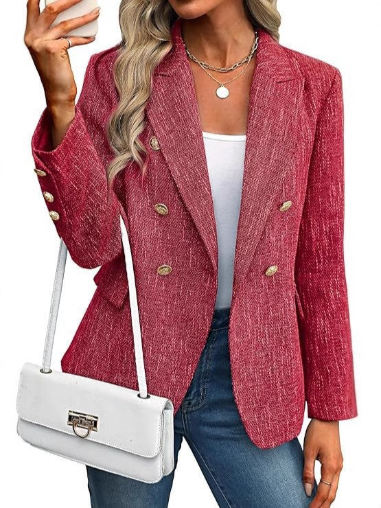 Elegant women's open-front blazer, perfect for office wear & smart casual outfits. Textured fabric.