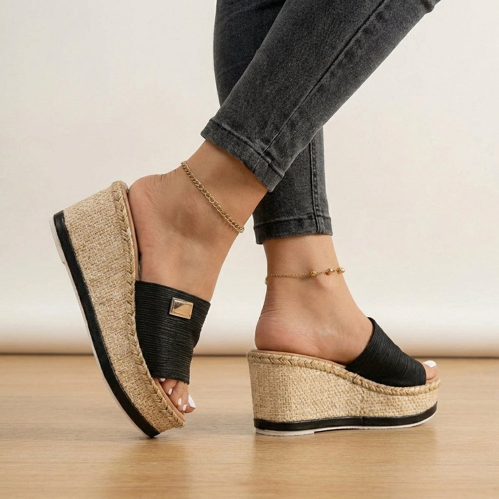 Women's Textured Strap Espadrille Wedge Sandals, perfect for summer bohemian chic and comfortable casual wear.