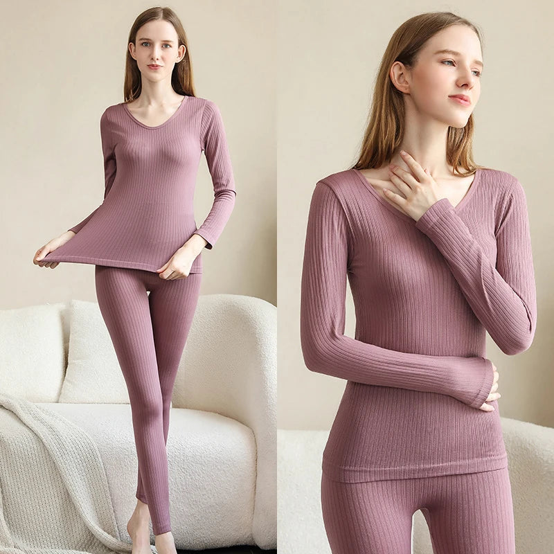 Luxury women's thermal base layer set, soft, warm, and shaping for winter.