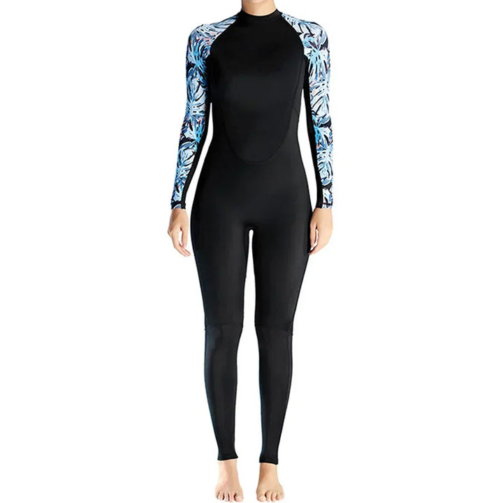 Stylish women's patterned full-body wetsuit. A versatile choice for surfing, swimming, and all water sports.