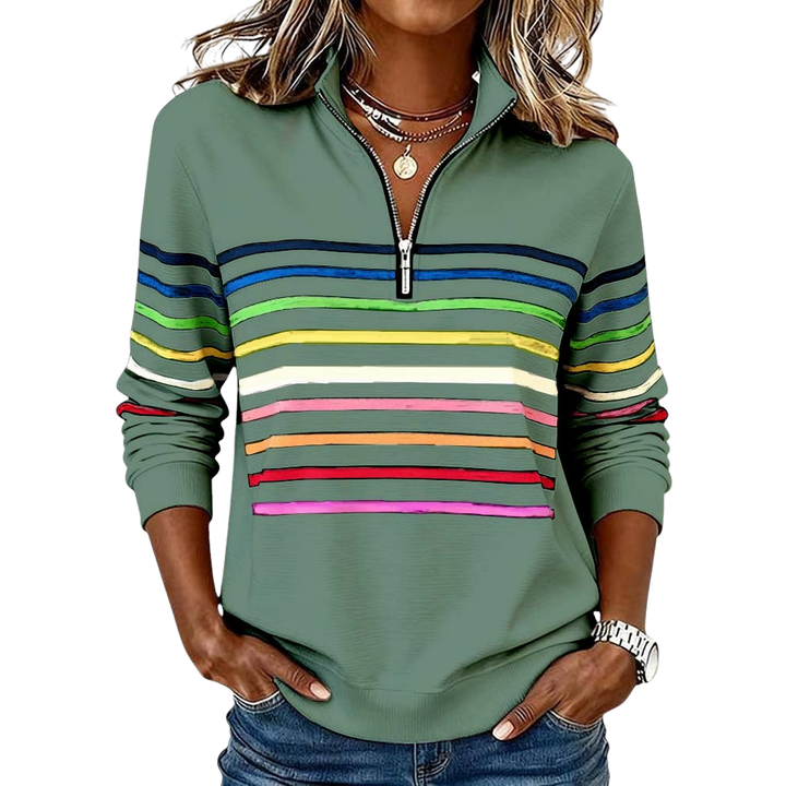 Women's trendy colorful long-sleeve top with stylish front zipper, for casual comfort.