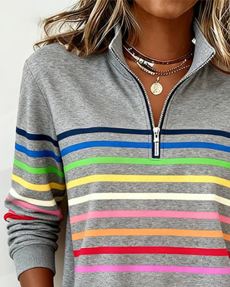 Trendy colorful women's zipper top, long-sleeve for spring & autumn casual fashion.