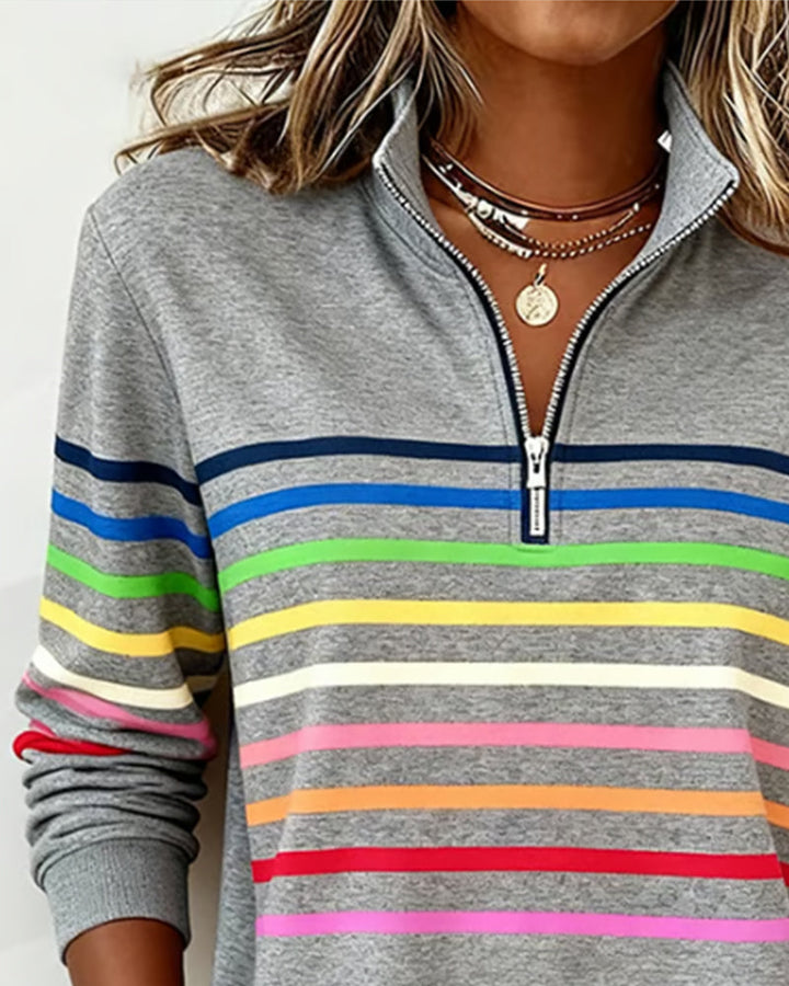 Trendy colorful women's zipper top, long-sleeve for spring & autumn casual fashion.