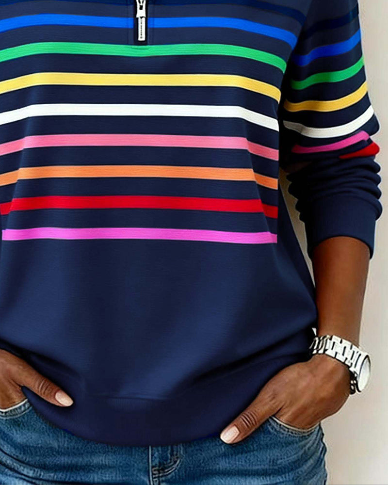 Versatile women's colorful zipper top, long-sleeve casual wear for spring & autumn style.